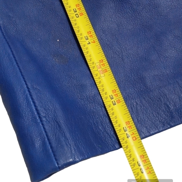 Trina Turk Navy Blue Genuine Leather Shift Dress Short Sleeve Back Zip Mini SZ 6 - Picture 7 of 9